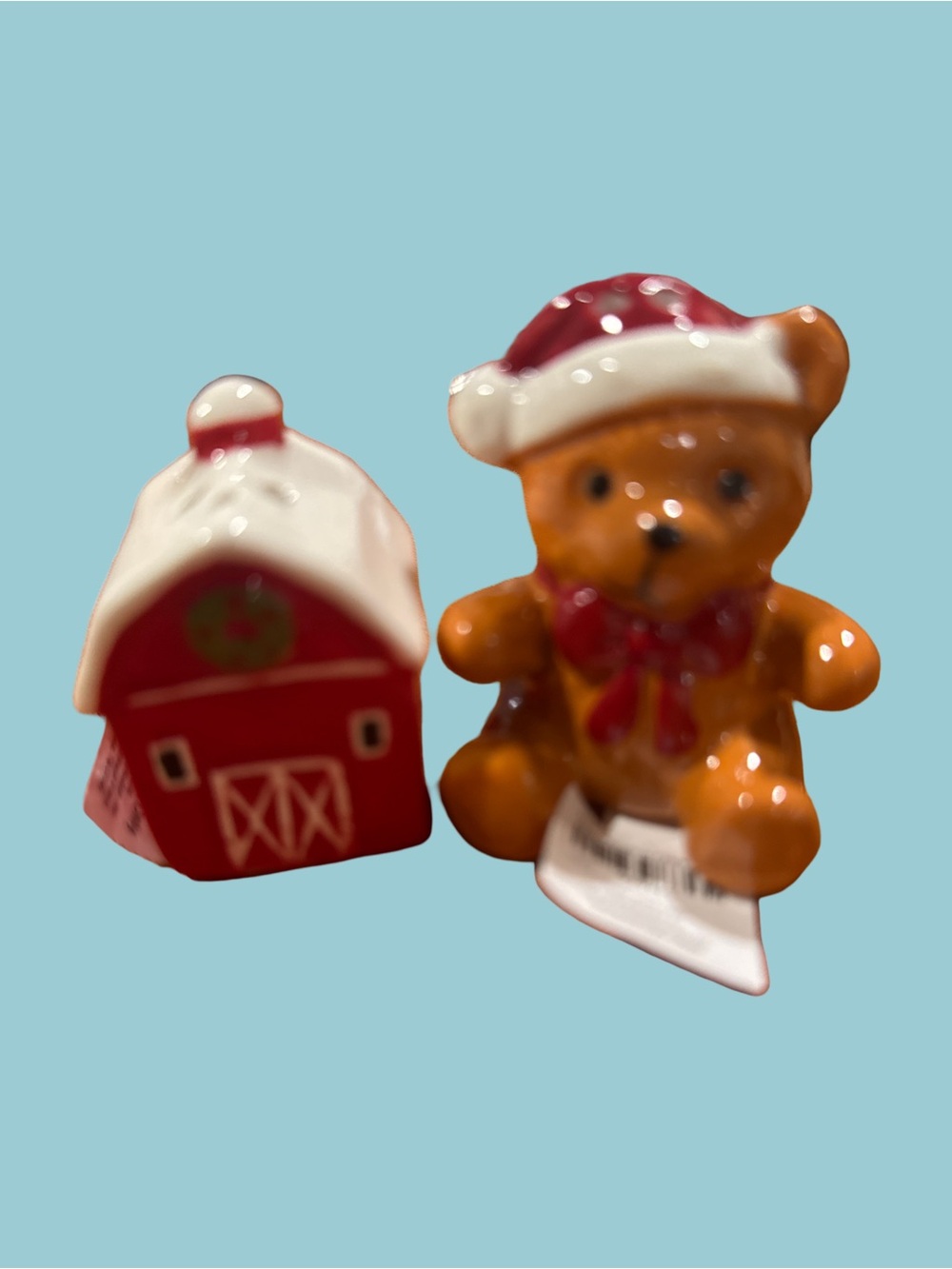 Red and White Holiday Bear salt and pepper shakers Set